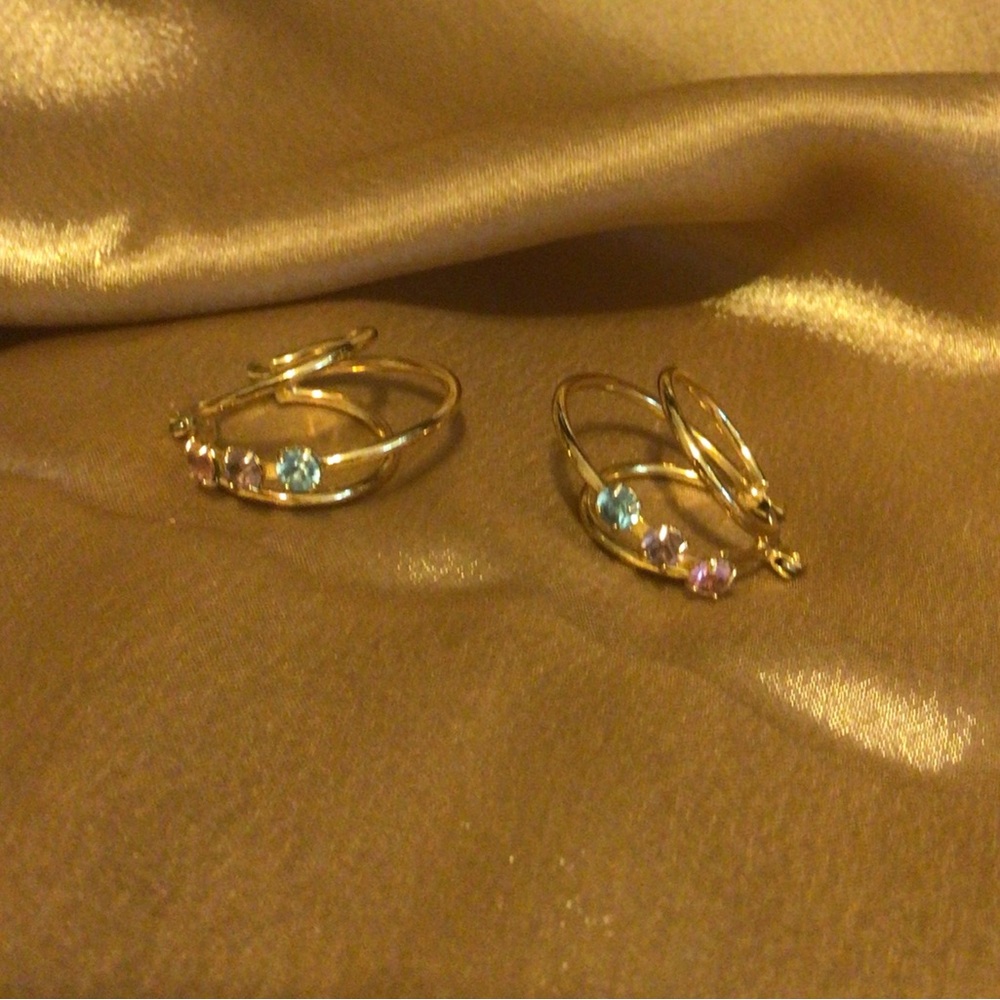 Pierced GoldTone Earrings with pink & Green Rhinestones.